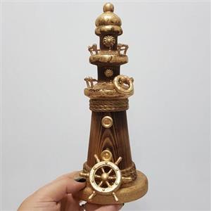 فانوس دریایی چوبی متوسط رنگ چوب نوستالژی( مستقیم از تولیدکننده)
