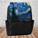 کوله پشتی طرح شب پر ستاره ونگوگ starry night vangogh جنس واتر رنگ کوله مشکی