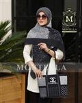 ست کیف و روسری زنانه باکیفیت رنگ مشکی طرح شانل با کیف مستطیلی بزرگ  کد mo234