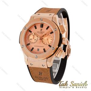 ساعت هابلوت زنانه سه موتوره رزگلد بند چرم قهوه ای Hublot-4894-L