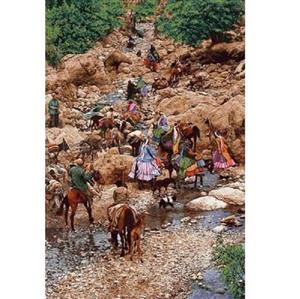 نخ و نقشه تابلو فرش دستبافت کوچ عشایر گره 4 سانتی (19182)