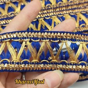 نوار هندی نوار تزئینی نوار ابریشمی لباس آبی تیره طلایی
