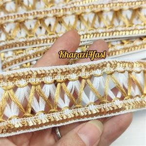 نوار هندی نوار تزئینی نوار ابریشمی لباس  سفید طلایی