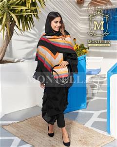 ست کیف و روسری زنانه رنگ مشکی حاشیه طیفی باکیفیت طرح لویی ویتون با کیف کوچک  کد mo250