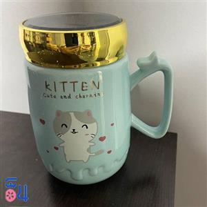 ماگ درپوش دار طرح Kitten  آبی