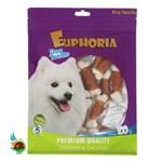 تشویقی سگ ایفوریا با طعم مرغ مدل استخوان دور پیچ Euphoria dog treats with chicken & calcium وزن ۱۰۰ گرم