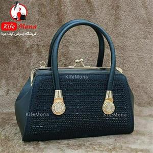 کیف مجلسی زنانه نگین شیشه ای قفل منگو زنونه مشکی تک و عمده  کیف مونا