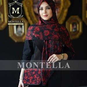 ست کیف و روسری زنانه مشکی گل قرمز با کوچک زنجیری و  mo118