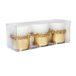 شمع سفید با شبرنگ طلایی و نوار نگین دار ( بسته سه تایی)