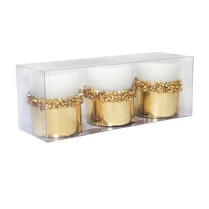 شمع سفید با شبرنگ طلایی و نوار نگین دار بسته سه تایی) 