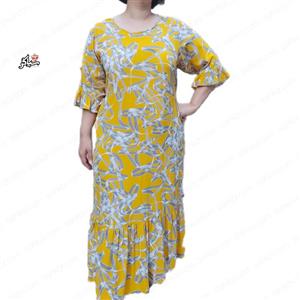 پیراهن نخی آستین سه ربع چین دار خنک و تابستونی (بدون آبرفت)