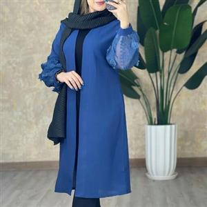 مانتو مشکی بلند حریر میله ای جلو باز آستین تور دار  مجلسی سیاه محرمی فری سایز