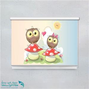پرده شید اتاق کودک طرح جغد عاشق کد A1374