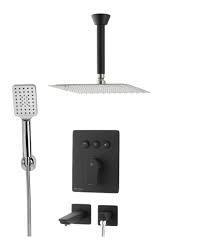 متعلقات حمام KWC مدل ورونا تیپ 4 با سردوش تلفنی استیل مشکی