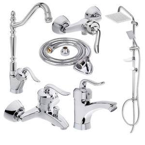 ست 6 تیکه شیرآلات قاجاری کروم به همراه دوش دوکاره و شلنگ توالت