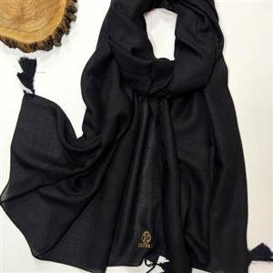 شال نخی ساده مشکی منگوله دار