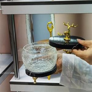 شکلات خوری شیشه آبگز طرح ماربل رنگ مشکی براق 
