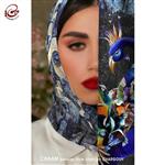 روسری نقاشیخط هنری ایرانی چام با شعر سیمرغ عاشق از مولانا سایز 120 در 120 سانت
