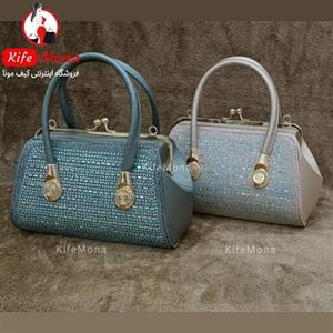 کیف مجلسی زنانه نگین شیشه ای شیک قفل منگو زنونه دودی تک و عمده  کیف مونا