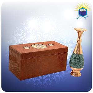 گلدان صراحی مس و فیروزه کوب ۳۰ سانت با جعبه ام دی اف چرمی (کد ۶۰۲۶۴)