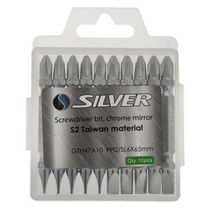 سری پیچ گوشتی دوطرفه سیلور مدل GTH47A10 بسته 10 عددی Silver GTH47A10 Two Sided Screwdrive Bit Set 10 PCS