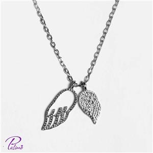 گردنبند نقره دو برگ کد N2098 با روکش طلا سفید 