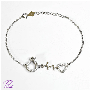 دستبند نقره حلقه و قلب کد B2113 با روکش طلای سفید 