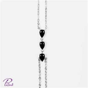 دستبند نقره سه نگین مشکی کد B2134 با روکش طلای سفید 