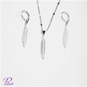 نیم ست نقره آویز پر کد H2098 با روکش طلای سفید 