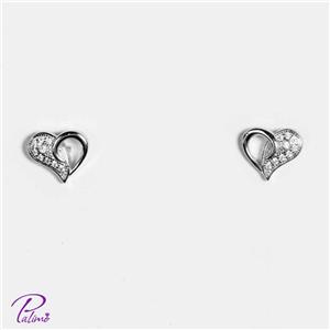 گوشواره نقره قلب کد E2093 با روکش طلای سفید 