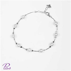 دستبند نقره نه مروارید کد B2095 با روکش طلا سفید 