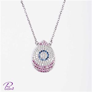 گردنبند نقره چشم نظر رنگی کد N2109 با روکش طلا سفید 