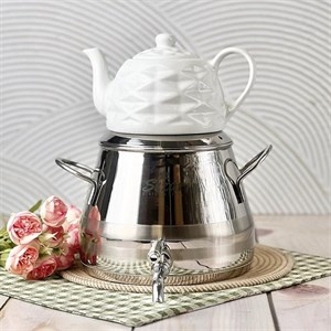 کتری و قوری ترک تمیمی TM کف چدن دسته سفید کد F70