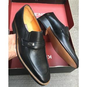کفش مردانه مجلسی شیک تمام چرم زیره چرم بی بند رنگ مشکی در سایزبندی 40 تا 45