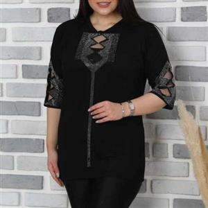 ویژه ی محرم بلوز مشکی تور و نگین دار برند ترک قواره بزرگ آستین سه ربع