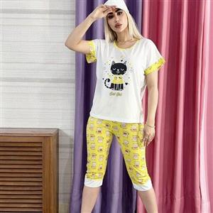 تاپ شلوارک کیتی زنانه دخترانه جنس ویسکوز خنک میکس طرح گربه و فیل