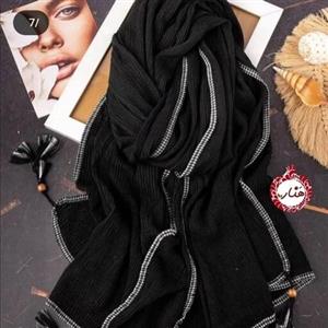 (روسری چارقد قم) شال مشکی پلیسه وارداتی اورجینال دورنوار در طرح های متنوع و زیبا