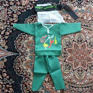 لباس سبز  پیراهن شلوار سربند چفیه لباس علی اصغر
