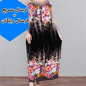 پیراهن ساحلی سارافون حاشیه گل دار زنانه، ماکسی راحتی نخ خالص آستین حلقه، بدون آبرفت (مناسب سایز 38 تا  52)