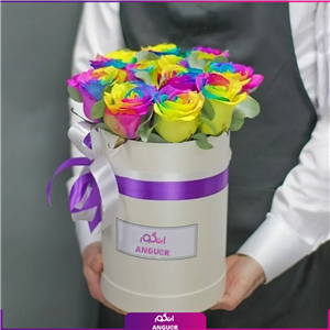 باکس گل رز هفت رنگ 11 شاخه