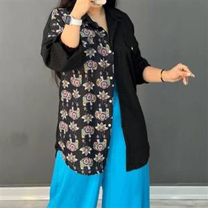 مانتو شومیزی مجلسی جلو دکمه دکمه دار کوتاه ژاکارد