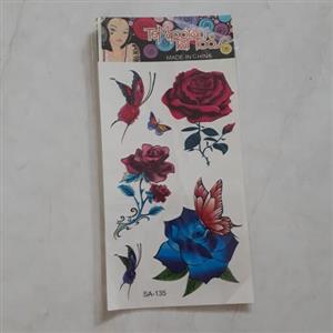 برچسب تتو موقت رنگی طرح گل و پروانه 