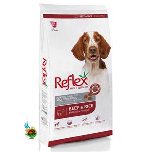 غذای خشک سگ بالغ رفلکس طعم گوشت برنج Reflex hunting active adult dog with beef rice وزن ۱۵ کیلوگرم 