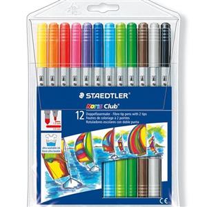 ماژیک رنگ آمیزی استدلر نوریس کلاب دو سر 12 رنگ Staedtler Noris Club Fiber-Tip With 2 Tips 12 Colors pens
