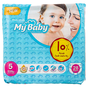 پوشک کامل بچه مای بیبی همراه با عصاره بابونه سایز 5 خیلی بزرگ بسته 30 عددی My Baby Chamomile Baby Diaper 12 To 20 Kg Pack Of 28