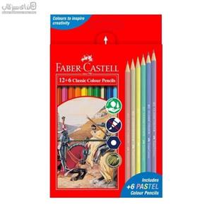 مداد رنگی 12+6 رنگ جعبه مقوایی پاستلی فابر کاستل