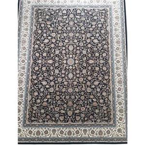 فرش ماشینی 1200 شانه اصل تراکم 3600 طرح افشان کاشان زمینه سرمه ای 12 متری جنس اکرولیک