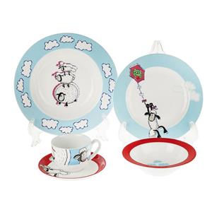سرویس غذا خوری 5 پارچه کودک چینی زرین ایران سری ایتالیا اف مدل Shaun The Sheep درجه یک