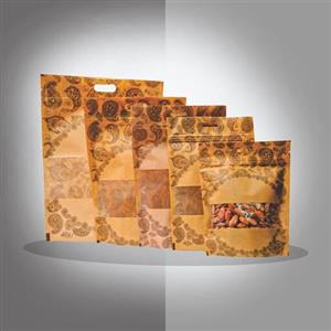 پاکت آجیلی کرافت طرح دار زیپ کیپ دار ایستاده سایز 25 در 35 تعداد (45 عدد ) 1000 گرم