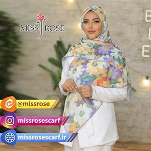 روسری نخی - قواره 140 - نرم و لطیف -  - برند میس رز طرح گلرخ